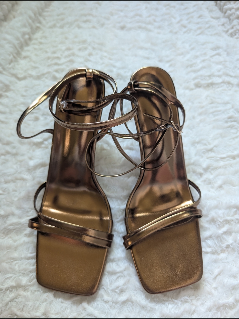 Metallic Bronze Strappy Sandals - Women